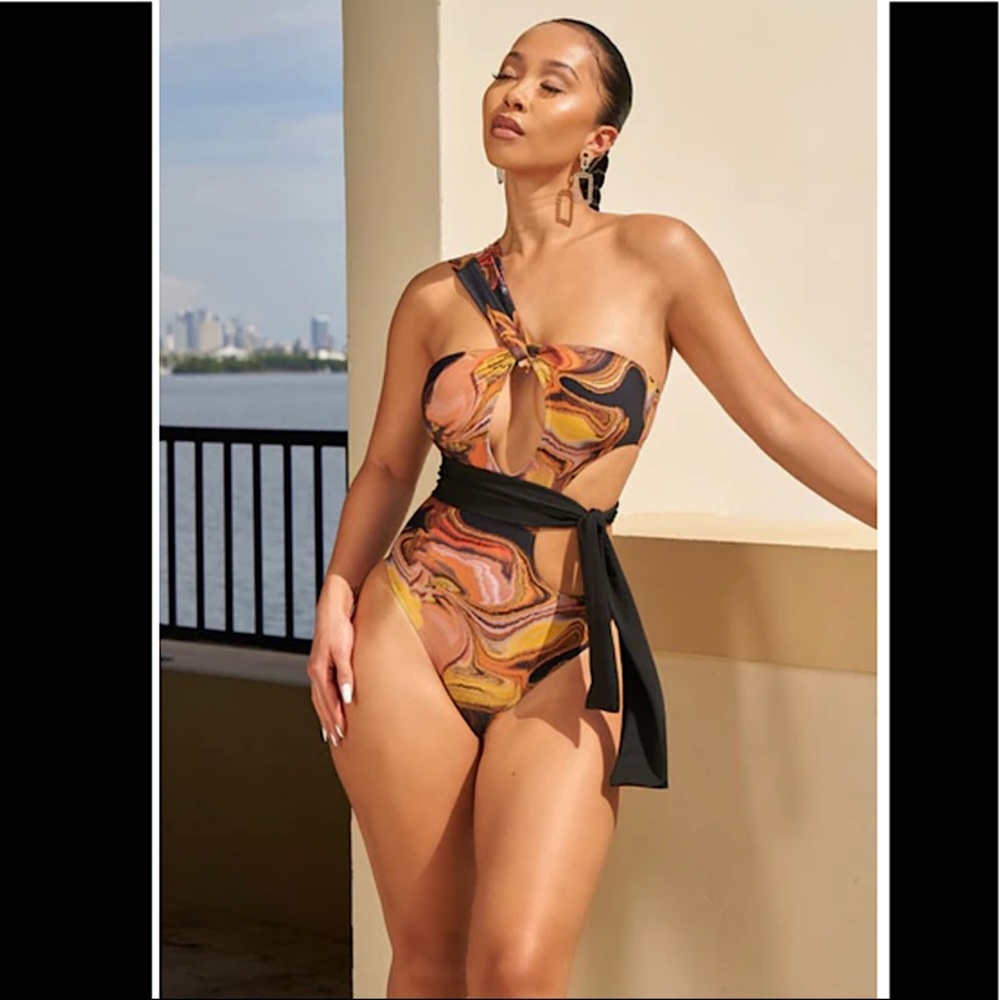 Slide Thru Swimsuit…Color: Black Marble Print…Sz: Large…Brand New with Tags